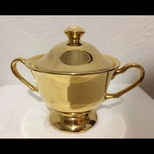Vintage Osborne China Hand Decorated 22KT Gold Sugar Bowl Candy Trinket Lid Dish